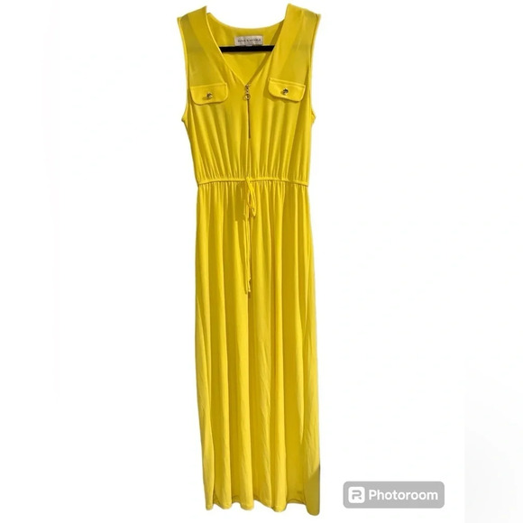 Emma & Michele Dresses & Skirts - Emma & Michele Women's Yellow Maxi Dress w/ Front Pockets, Drawstring Waist, PM
